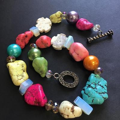 Multicolor stone and bead necklace