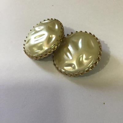 Large vintage Gold, toned faux, pearl circular clip on earrings