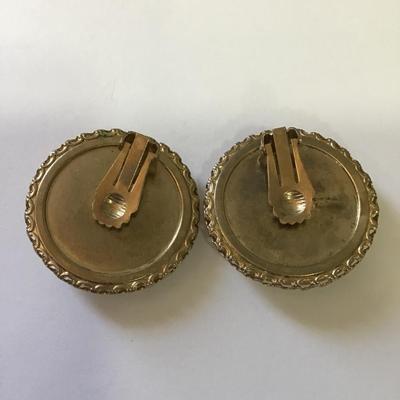 Large vintage Gold, toned faux, pearl circular clip on earrings