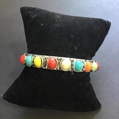 Multicolored faux stone silver tone bracelet