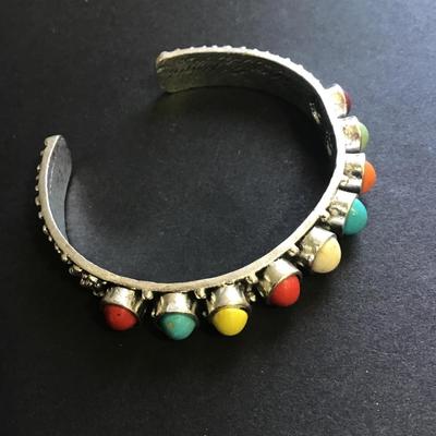 Multicolored faux stone silver tone bracelet
