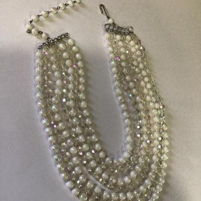 Gorgeous luminous glass, bead, pearl and aurora borealis crystal Norte layered necklace