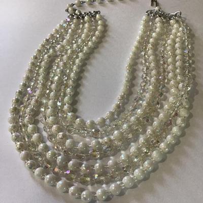 Gorgeous luminous glass, bead, pearl and aurora borealis crystal Norte layered necklace