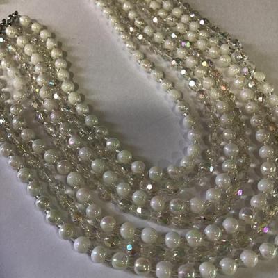 Gorgeous luminous glass, bead, pearl and aurora borealis crystal Norte layered necklace