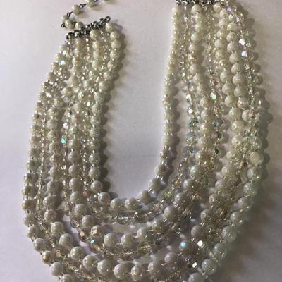 Gorgeous luminous glass, bead, pearl and aurora borealis crystal Norte layered necklace