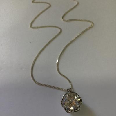 Gorgeous art deco 925 silver large crystal pendant 925 silver chain necklace
