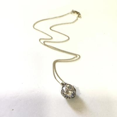 Gorgeous art deco 925 silver large crystal pendant 925 silver chain necklace