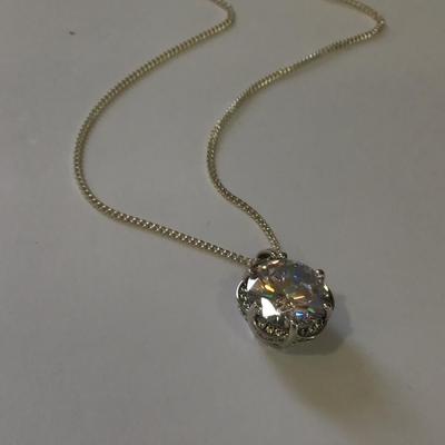 Gorgeous art deco 925 silver large crystal pendant 925 silver chain necklace