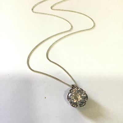 Gorgeous art deco 925 silver large crystal pendant 925 silver chain necklace
