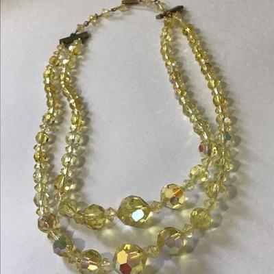 Gorgeous, lemon, yellow Aurora Borealis crystals double strand choker necklace