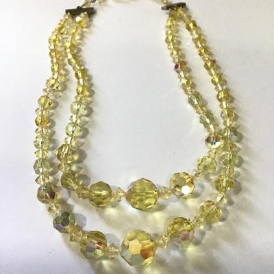 Gorgeous, lemon, yellow Aurora Borealis crystals double strand choker necklace