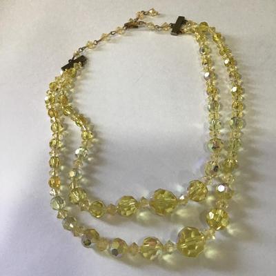 Gorgeous, lemon, yellow Aurora Borealis crystals double strand choker necklace