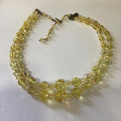 Gorgeous, lemon, yellow Aurora Borealis crystals double strand choker necklace