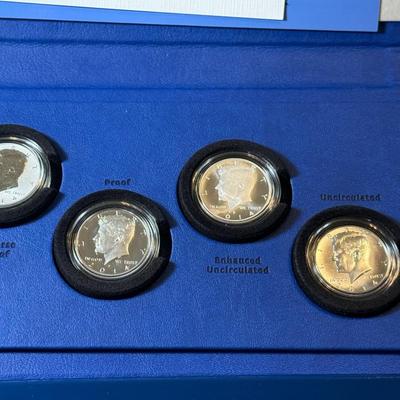 2014 50th Anniversary Kennedy Half Dollar Silver Coin Collection 4 Piece Set OGP as Pictured.
