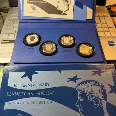 2014 50th Anniversary Kennedy Half Dollar Silver Coin Collection 4 Piece Set OGP as Pictured.
