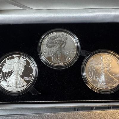 2006 American Silver Eagle 20th Anniversary 3 Coin Set US Mint OGP COA as Pictured.