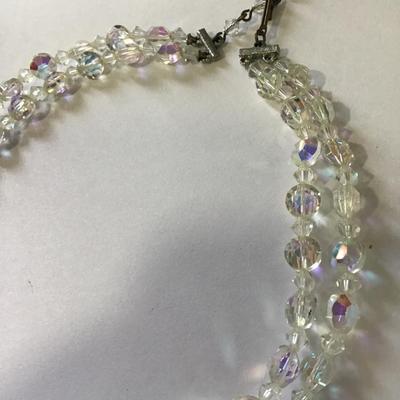 Beautiful, vintage, light, pink, aurora borealis, crystal double strand, choker necklace