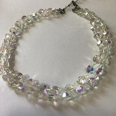 Beautiful, vintage, light, pink, aurora borealis, crystal double strand, choker necklace