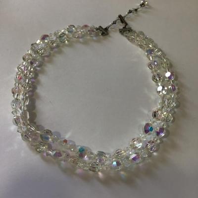 Beautiful, vintage, light, pink, aurora borealis, crystal double strand, choker necklace