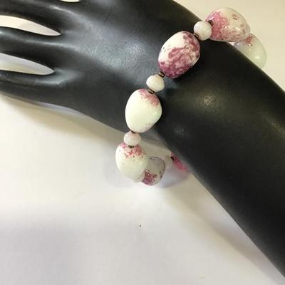 Purple and pink & white stone bead stretch bracelet