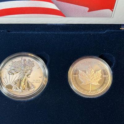 2019 Pride of Two Nations Silver (2 Coin) Eagle Maple Leaf Silver Set Box & COA as Pictured.