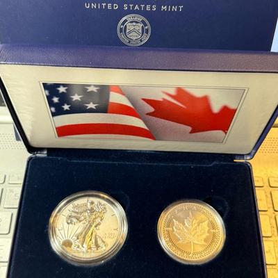 2019 Pride of Two Nations Silver (2 Coin) Eagle Maple Leaf Silver Set Box & COA as Pictured.