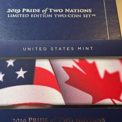 2019 Pride of Two Nations Silver (2 Coin) Eagle Maple Leaf Silver Set Box & COA as Pictured.