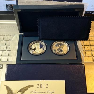 2012-S Silver American Eagle 75th Anniversary San Francisco 2-Coin Set OGP Box/COA as Pictured.