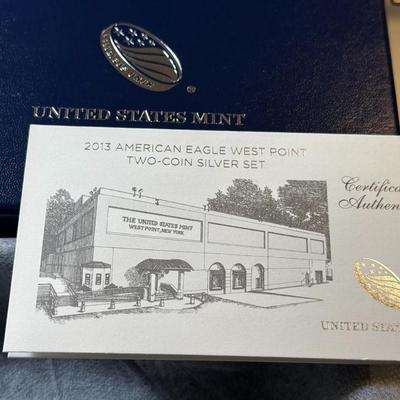2013 1 oz Silver American Eagle 2-Coin Set - West Point - OGP - COA as Pictured.