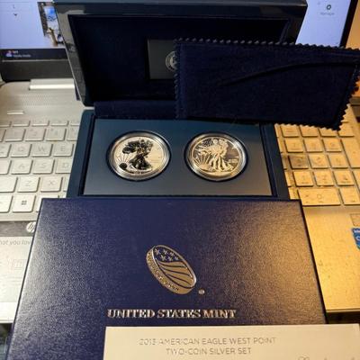 2013 1 oz Silver American Eagle 2-Coin Set - West Point - OGP - COA as Pictured.