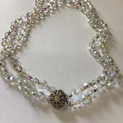 Gorgeous, vintage, tropical sunset, Aurora Borealis, crystal double strand, choker necklace