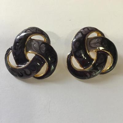 Beautiful, vintage, gold, toned outer space, enameled statement, stud earrings