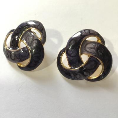 Beautiful, vintage, gold, toned outer space, enameled statement, stud earrings
