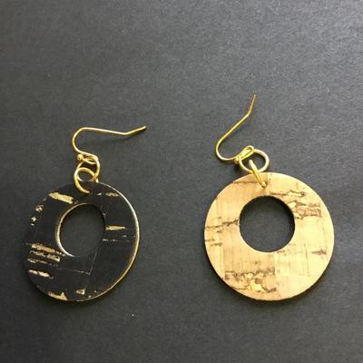 Two sided Gold tone faux leather hoop earrings