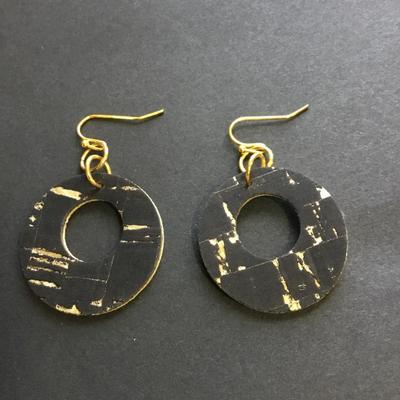 Two sided Gold tone faux leather hoop earrings