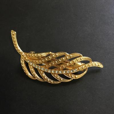 Rhinestone golden leaf hair barrette