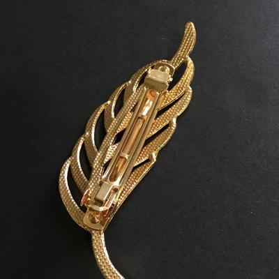 Rhinestone golden leaf hair barrette