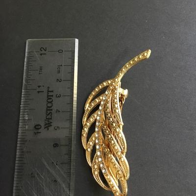 Rhinestone golden leaf hair barrette