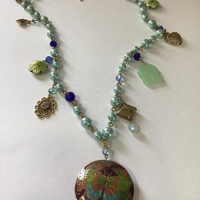 Beautiful, vintage, enamel butterfly Cloisonne pendant statement, necklace, beautiful gorgeous