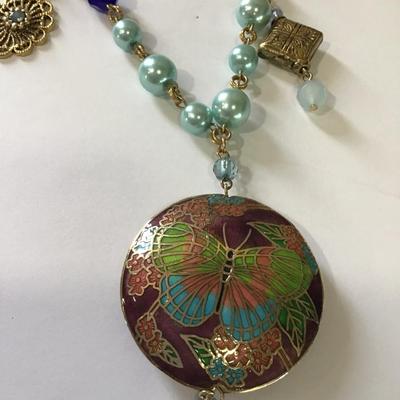 Beautiful, vintage, enamel butterfly Cloisonne pendant statement, necklace, beautiful gorgeous