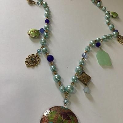 Beautiful, vintage, enamel butterfly Cloisonne pendant statement, necklace, beautiful gorgeous