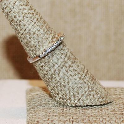 Size 6 Delicate Half Infinity Ring with Single Row of Clear Stones & INSIDE Rose Gold Silver Tone Band (1.7g)