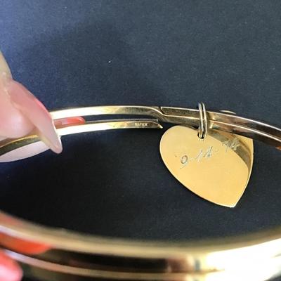 Vintage Napier engraved N charm, heart bangle bracelet