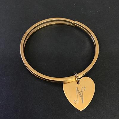 Vintage Napier engraved N charm, heart bangle bracelet