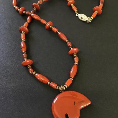 Beautiful vintage Red jasper stone, Mama bear pendant necklace