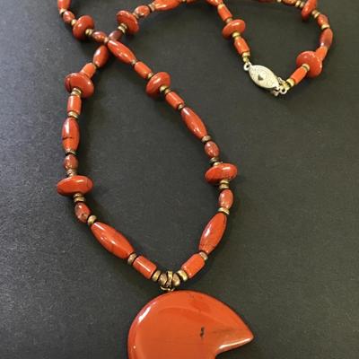 Beautiful vintage Red jasper stone, Mama bear pendant necklace