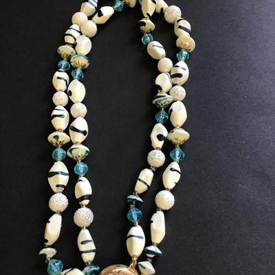 White and blue beaded necklace