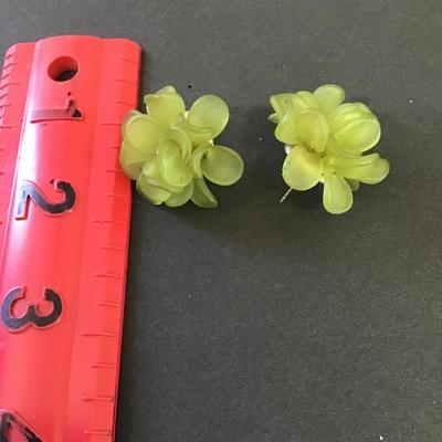 Vintage, clear, green plastic Lucite, flower, 925 sterling silver post
