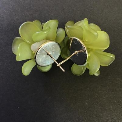 Vintage, clear, green plastic Lucite, flower, 925 sterling silver post