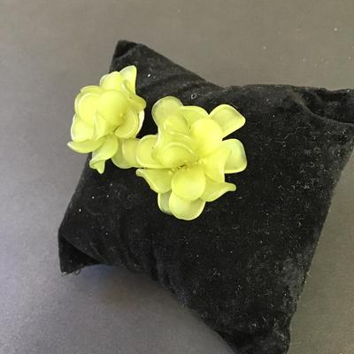 Vintage, clear, green plastic Lucite, flower, 925 sterling silver post